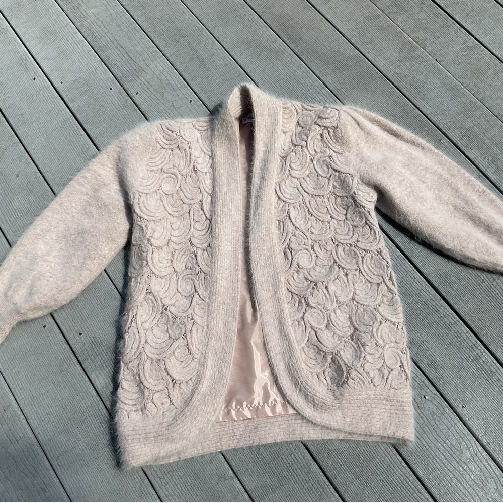 Vintage JAMIE Beige Angora Women's Cardigan L Korea